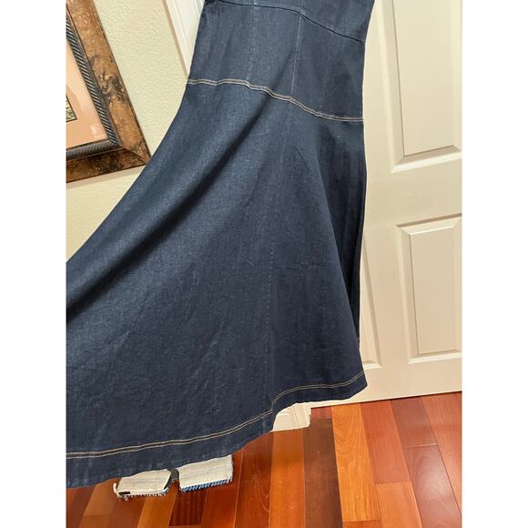 NWT Zoe and Claire Denim Midi Dress A-Line Dark Wash XL Long Modest Sleeveless - Picture 9 of 16